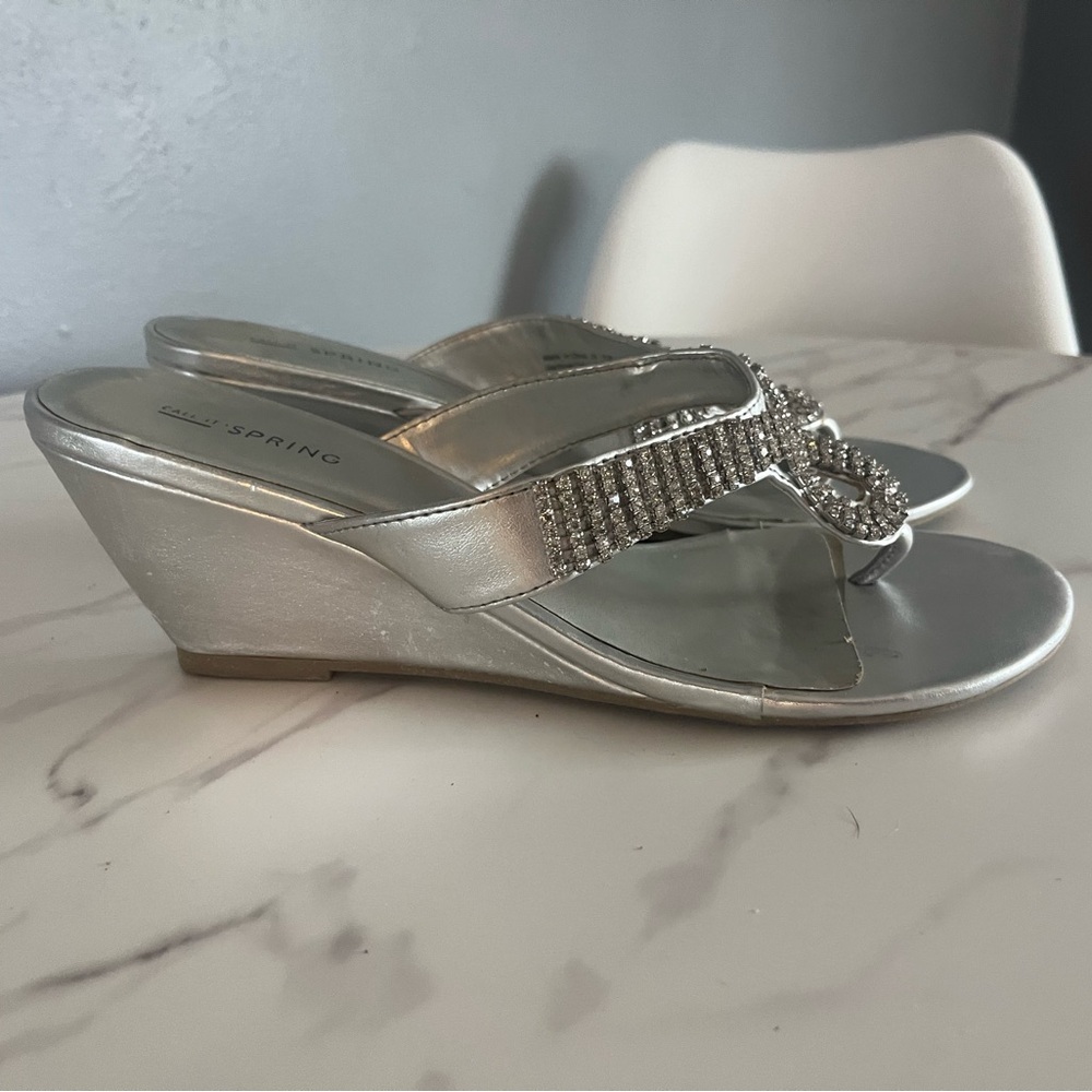 Aldo Metallic Silver Wedge Sandals